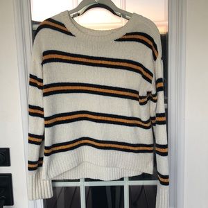 Rue21 Fuzzy White Yellow Navy Striped Sweater S